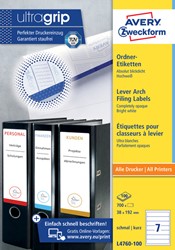 Rugetiket Avery smal 38x192mm zelfklevend wit 100 vel