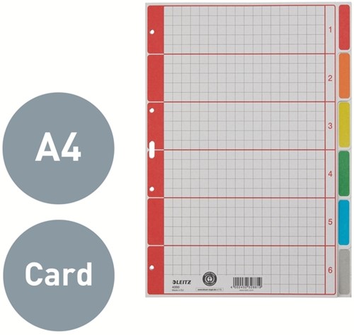 Tabbladen Leitz 4-gaats 4350 6-delig grijs karton-3