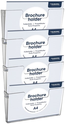 Folderhouder Europel 4x A4 wand liggend koppelbaar transparant