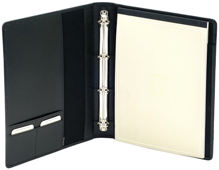 Schrijfmap van der Spek A4 4R 25mm O-mech leer met nerf zwart