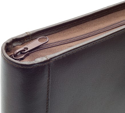 Schrijfmap van der Spek A4 4R 25mm O-mech met rits leer met nerf bruin-3