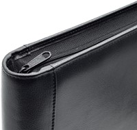 Schrijfmap van der Spek A4 4-rings 25mm O-mechaniek + rits rundleer met nerf zwart-3