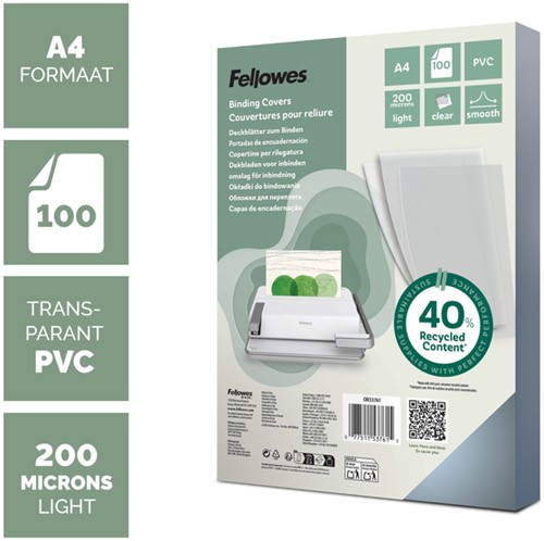 Voorblad Fellowes A4 PVC 200micron recycled 100 stuks-2