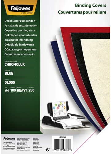 Voorblad Fellowes A4 Chromolux 250gr blauw 100 stuks