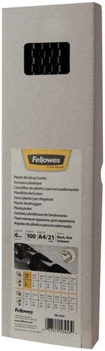 Bindrug Fellowes 6mm 21rings A4 zwart 100 stuks