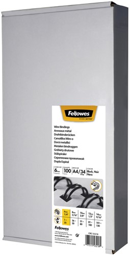 Draadrug Fellowes 6mm 34-rings A4 zwart 100 stuks