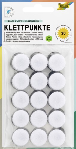 Klittenband Folia rond 2cm 15 stuks zwart 15 stuks wit