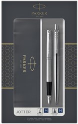 Balpen en vulpen Parker Jotter stainless steel CT medium 2 stuks
