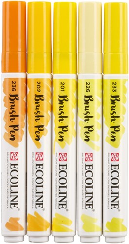 Brushpen Talens Ecoline set à 5 stuks geel
