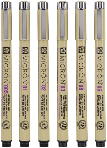 Fineliner Sakura pigma micron set 6stuks zwart-3