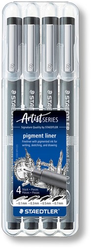 Fineliner Staedtler Pigment 308 zwart set 4 stuks