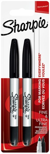 Viltstift Sharpie rond Twin tip ultra fijn & fijn zwart 2 stuks