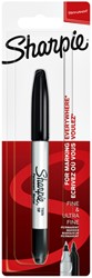 Viltstift Sharpie rond Twin tip ultra fijn & F zwart blister à 1 stuk