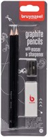 Potlood Bruynzeel Teens HB met gum en puntenslijper in blister 2 stuks