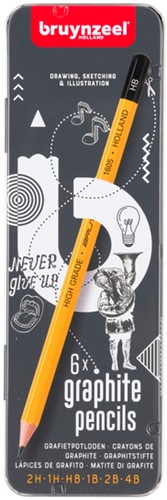 Grafietpotlood Bruynzeel Burotek blik à 6 hardheden grijs