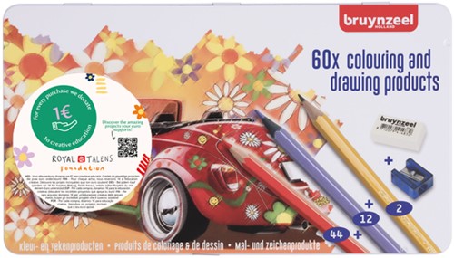 Kleurpotloden Bruynzeel Super Sixties kever in blik 60 stuks