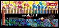 Kleurpotloden STABILO 880 woody 3 in 1 Arty + slijper+penseel ass 18st