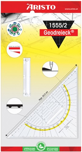 Geodriehoek Aristo 1552 160mm transparant met gele rand-2