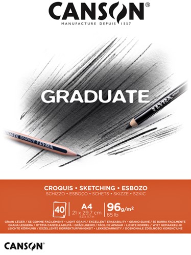 Schetspapier Canson Graduate Sketch 40vel 96gr A4 natuurlijk wit