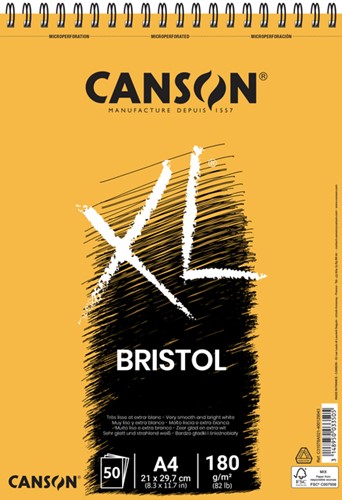 Bristolpapier Canson XL Bristol 50vel 180gr A4 extra wit
