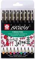 Viltift met brushpen Bruynzeel Sakura Pigma etui à 9 kleuren