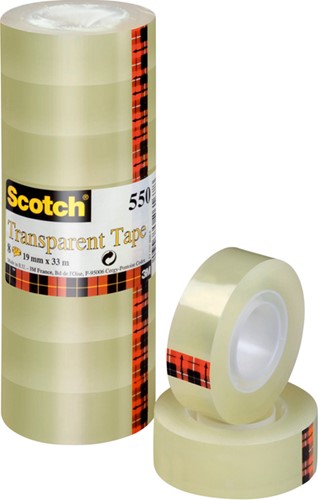 Plakband Scotch 550 19mmx33m transparant 8 rolllen