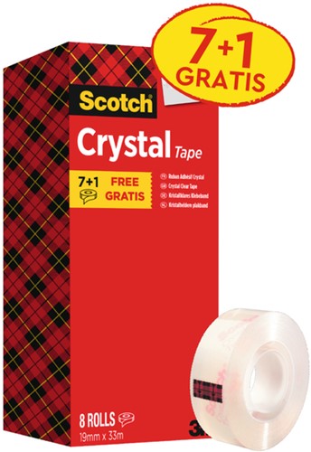 Plakband Scotch Crystal 600 19mmx33m transparant 7+1 gratis