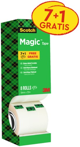 Plakband Scotch Magic 810 19mmx33m onzichtbaar mat 7+1 gratis