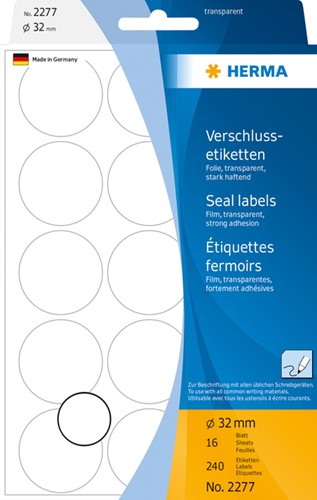 Etiket HERMA 2277 rond 32mm transparant 240stuks