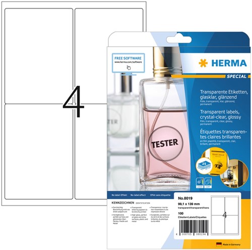 Etiket HERMA 8019 99.1x139mm transparant 100 etiketten