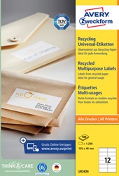 Etiket Avery Zweckform LR3424 105x48mm recycled wit 1200 etiketten