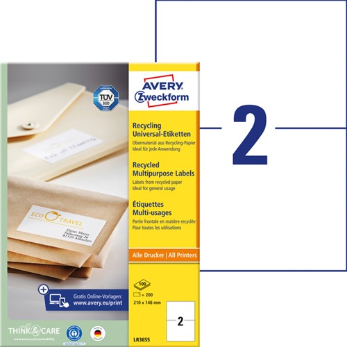 Etiket Avery Zweckform LR3655 210x148mm A5 recycled wit 200 etiketten-2
