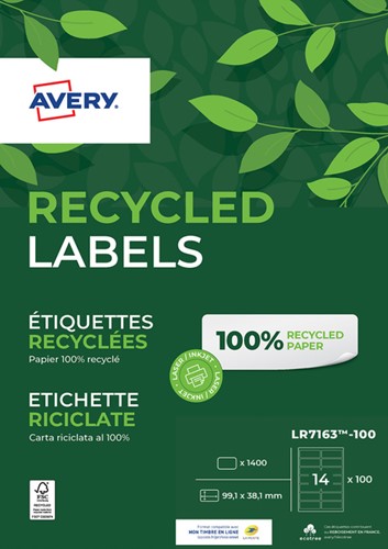 Etiket Avery LR7163-100 99.1x38.1mm recycled wit 1400 stuks