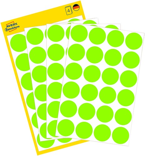 Etiket Avery Zweckform 3174 rond 18mm lichtgroen 96 etiketten