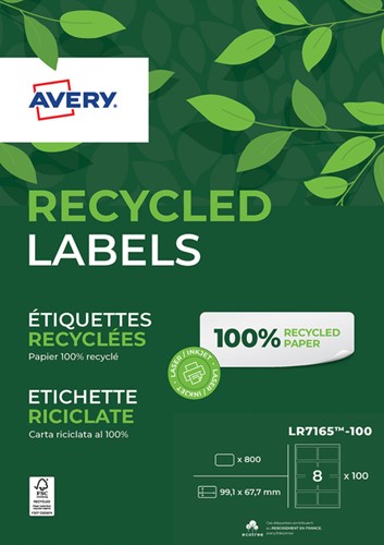 Etiket Avery LR7165-100 99.1x67.7mm recycled wit 800 etiketten