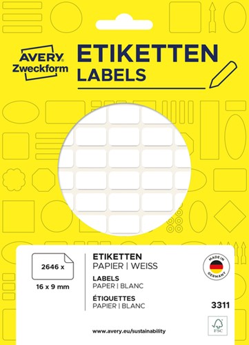 Etiket Avery 3311 16x9mm wit 2646 stuks