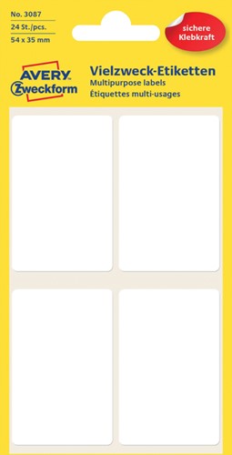 Etiket Avery 3087 54x35mm wit 24 stuks