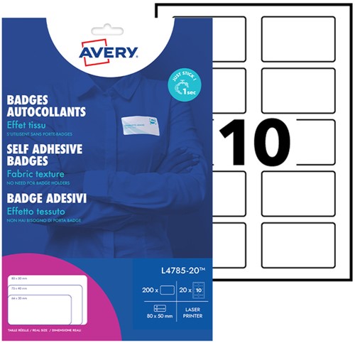 Naambadge etiket Avery L4785-20 80x50mm 200 stuks-3