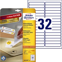 Etiket Avery Zweckform L6031REV-25 96x16.9mm afneembaar wit 800stuks