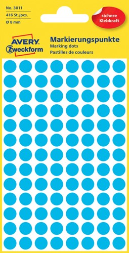 Etiket Avery Zweckform 3011 rond 8mm blauw 416 etiketten