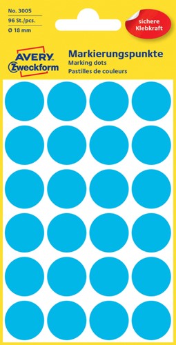 Etiket Avery Zweckform 3005 rond 18mm blauw 96 etiketten