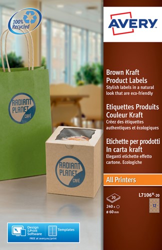 Etiket Avery L7106-20 60mm bruin 240 stuks