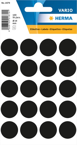 Etiket HERMA 1879 rond 19mm zwart 100 stuks
