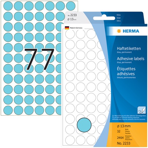 Etiket HERMA 2233 rond 13mm blauw 2464 stuks-2