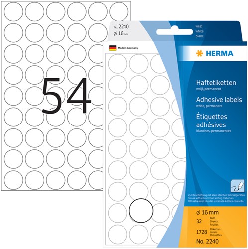 Etiket HERMA 2240 rond 16mm wit 1728 stuks-2
