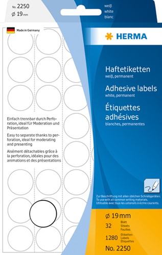 Etiket HERMA 2250 rond 19mm wit 1280stuks