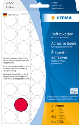 Etiket HERMA 2256 rond 19mm fluor rood 960 stuks