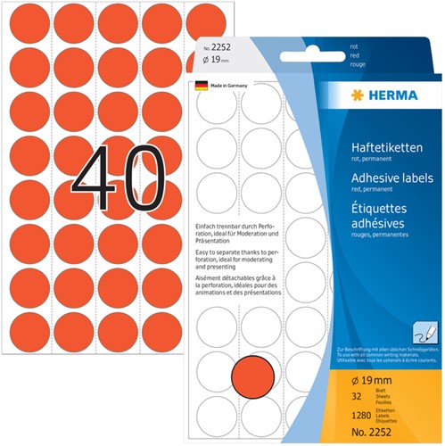 Etiket HERMA 2252 rond 19mm rood 1280 stuks-2