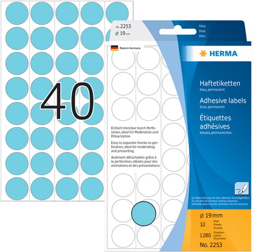 Etiket HERMA 2253 rond 19mm blauw 1280stuks-2