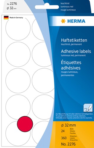 Etiket HERMA 2276 rond 32mm fluor rood 360 stuks